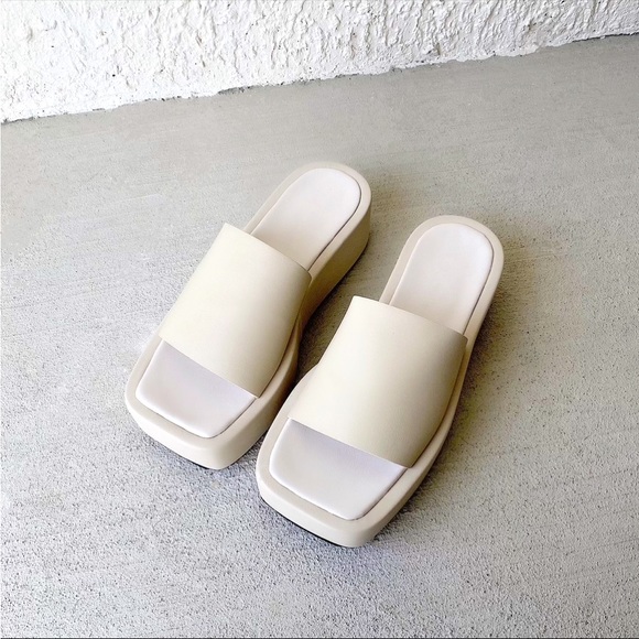 Shop Peche Square Toe Chunky Slides in Cream & Beige - Picture 6 of 6